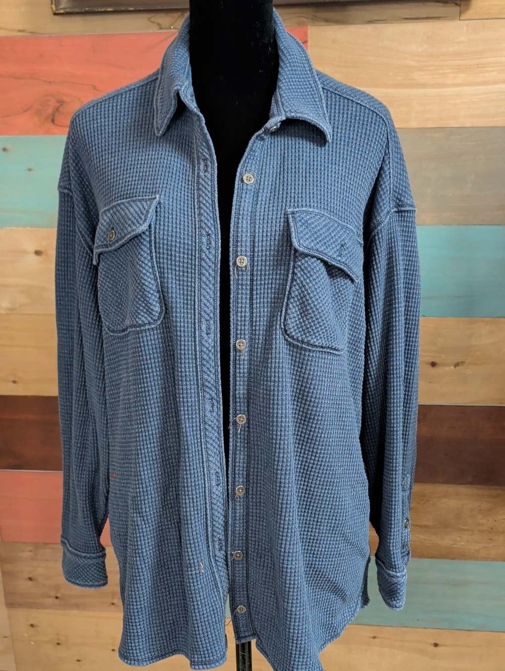 aerie Blue Waffle Knit Button-Down Shirt